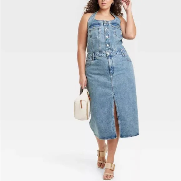 Universal Thread Denim Halter Midi Dress NWT - Picture 4 of 13